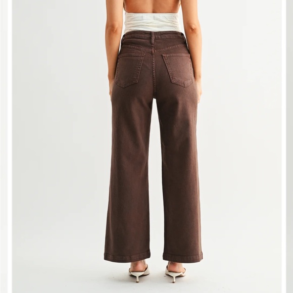 Just Black Denim High-Waist Wide Leg Brown Pants - Picture 2 of 5